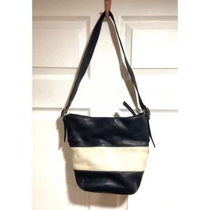 Coach Vintage Navy Blue and Cream Leather Colorblock Bucket Shoulder Bag
